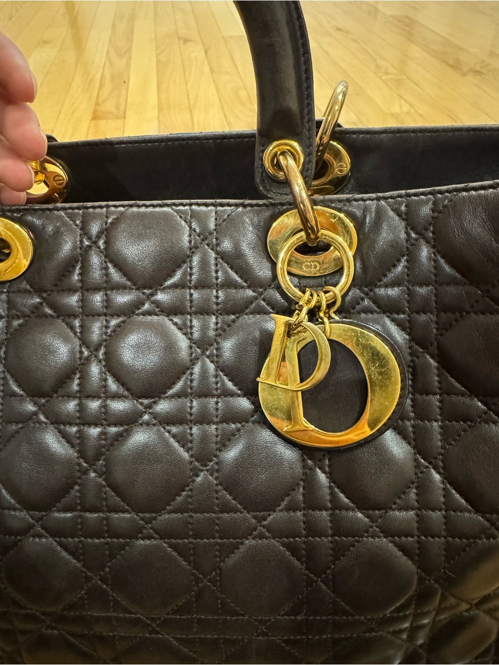 Dior Brown Quilted Leather Lady Dior Tote with Gold Hardware - Picture 6 of 8